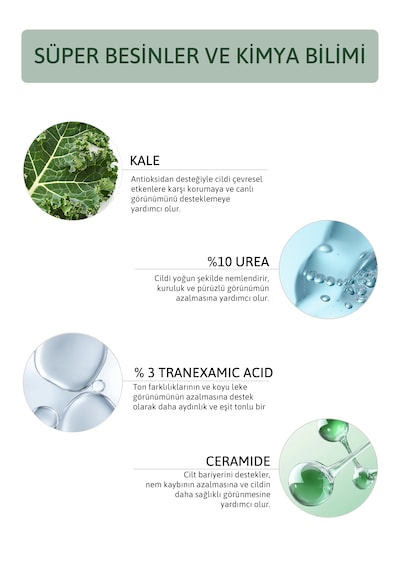 Kale, %10 Üre, %3 Traneksamik Asit, Seramid İçeren 24 Saat Etkili, Yoğun Nemlendirici, Pürüzsüzleştirici, Ton Eşitleyici Vücut Kremi 200 Ml