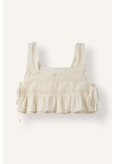 Defacto Regular Fit Kare Yaka Fırfırlı Askılı Brode Crop Basic Bluz H0712ax26hser105 Ekru-er105