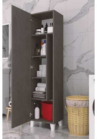 Çok Amaçlı Kapaklı Banyo Dolabı - Yüksek Raflı, Dar Alanlara Uyumlu Depolama Dolabı - Kil Grisi - 45cm Çok Amaçlı Kapaklı Banyo Dolabı - Yüksek Raflı, Dar Alanlara Uyumlu Depolama Dolabı - Kil Grisi - 45cm