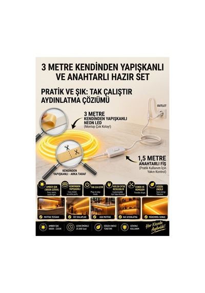 3 Metre Yapışkanlı Amber Neon Led Şerit ,1.5 Metre Anahtarlı Kablolu Tak Çalıştır Hazır Set ,esnek Şerit Led,mutfak,tezgah Ledi, ,ambiyans Işık Havuzu, Balkon, Teras Ve Ev İçin Dekoratif Led 3 Metre Yapışkanlı Amber Neon Led Şerit ,1.5 Metre Anahtarlı Kablolu Tak Çalıştır Hazır Set ,esnek Şerit Led,mutfak,tezgah Ledi, ,ambiyans Işık Havuzu, Balkon, Teras Ve Ev İçin Dekoratif Led