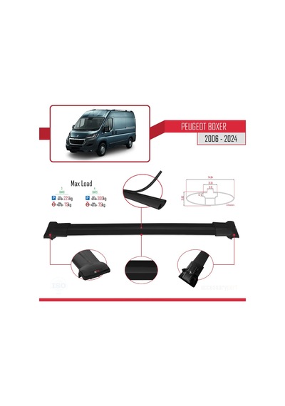 Peugeot Boxer 2006 Ve Sonrası İle Uyumlu Fly Model Ara Atkı Tavan Barı Siyah 3 Adet Bar