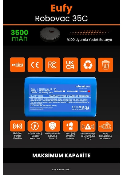 Eufy Robovac 35c 3500mAh Robot Süpürge Bataryası