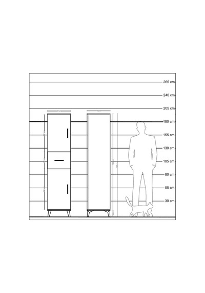 Hyperion Dolap 3 Raflı Tek Çekmeceli 2 Kapaklı 44x44x195 Çam-... Çam