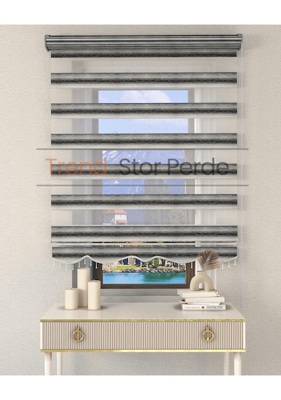 Siyah Yeşil Geçişli Boncuklu Zebra Stor Güneşlik Perde Opak Siyah-yeşil