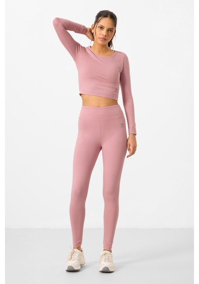 Tommylife Gül Kurusu Yüksek Bel Uzun Kollu Slim Fit Crop Top Kadın Tayt Takım - 95286 Gülkurusu