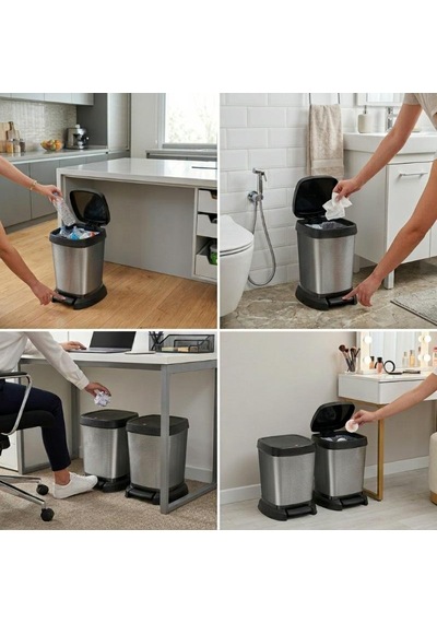 Paso Dekoratif Çöp Kutusu 6 L 4'lü Set - Karbon