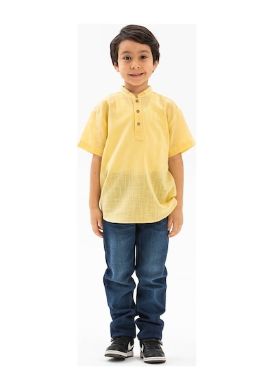 Eliş Şile Bezi Kısa Kol Şile Bezi Bodrum Erkek Çocuk Tshirt Sarı 3073