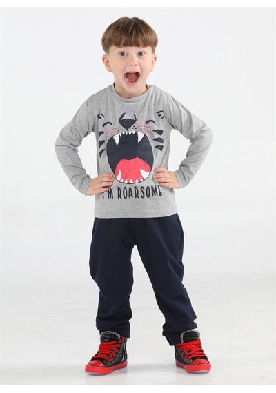 Casabony Roar Some Jogger Pantolon + T-shirt Takım-gri - Laci Gri - Lacivert