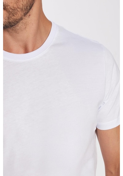 Tudors Unisex Slim Fit Dar Kesim Pamuk Yumuşak Dokulu Beyaz Bisiklet Yaka Tişört-31078 4XL