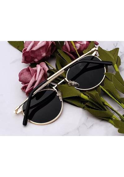 Oval Güneş Gözlüğü  Sarı Çerçeve Siyah Cam Unisex
