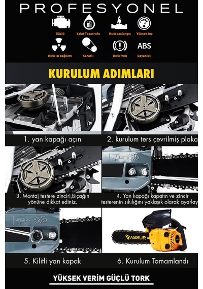 Assur 25CC Mini Benzinli Testere Ağaç Odun Dal Budama Ve Kesme Testeresi Hızar Motoru - 2362