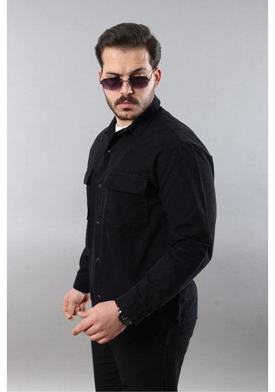 Little Cup Jeans Co Erkek Relax Fıt Kalıp Pamuklu Siyah Kot Gömlek