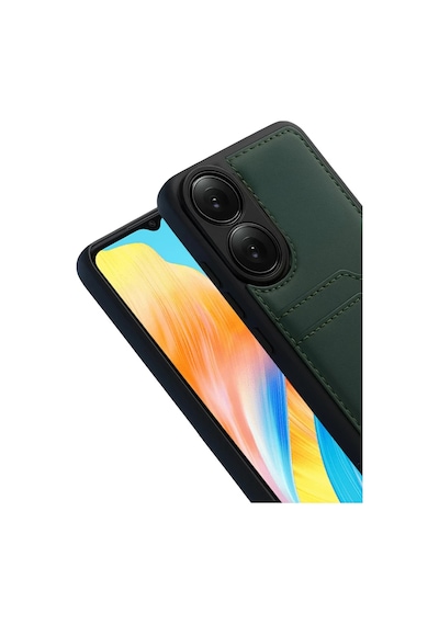 Oppo A38 Uyumlu Sara Kartvizitli Deri Kılıf - Yeşil