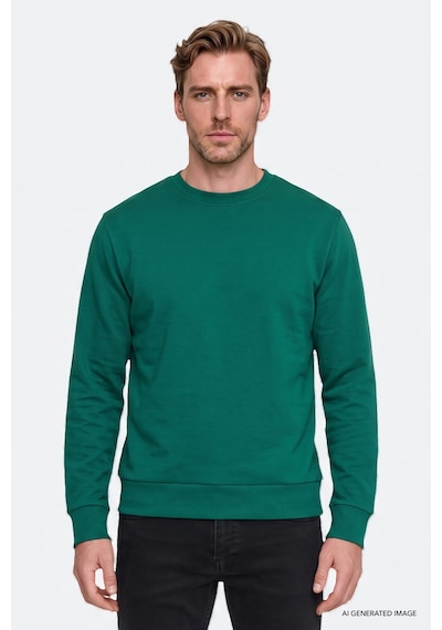 Ac&Co / Altınyıldız Classics Erkek Koyu Yesıl Pamuklu Standart Fit Normal Kesim 2 İplik Bisiklet Yaka Sweatshirt