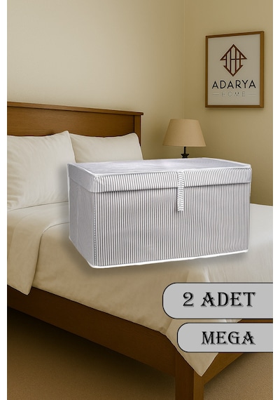 Adarya Home 2 Adet Kapaklı Kutu Hurç 60x40x30 Mega Boy Gri