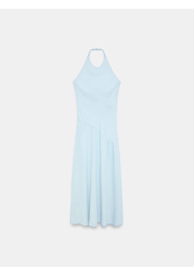 Dilvin 90586 %100 Lyocell Halter Yaka Elbise-mavi