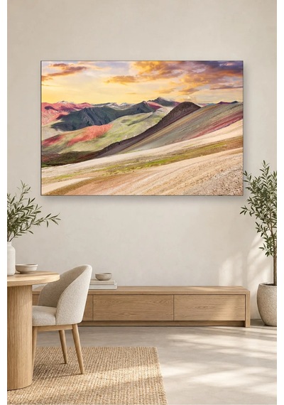 Fida Gün Batımında Gökkuşağı Dağları Canvas Tablo Çok Renkli