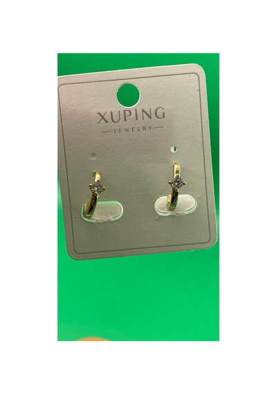 Xuping Altın Renginde Minimal Tek Taşlı Halka Küpe