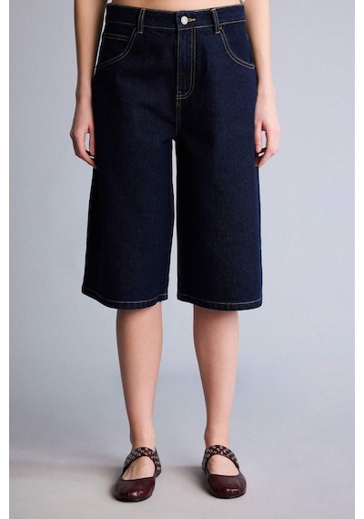 Defacto %100 Pamuk Yüksek Bel Jean İndigo Jean Bermuda Şort G8585ax26hsnm82 Mavi-nm82