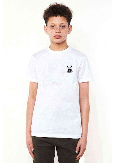 Tshirthane Panda Göğüs Baskılı Unisex Çocuk Beyaz Tshirt