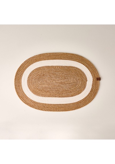 Living Jüt Görünümlü Şerit Banyo Paspası - Kahverengi / Krem 40x60 Cm Çok Renkli