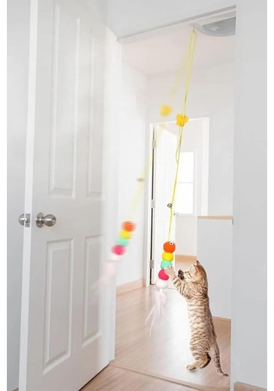 Tırtıl Kedi Oyuncağı, Kendinden Yapışkanlı, Zilli, Elastik İpli, Asılı Kedi Oyuncağı