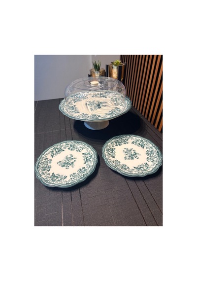 Porser Velour Green Fulya Ayaklı Sunum Seti 8 Parça Porselen Pasta Servis Seti Yeşil