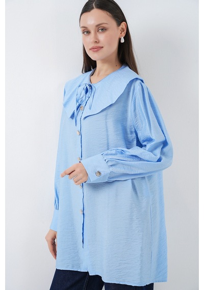 Bigdart Kadın Bebe Yaka Uzun Tunik 5967 - Mavi