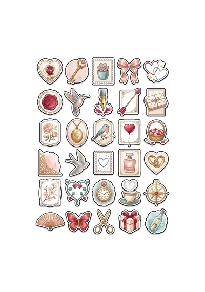 30 Adet Estetik Vintage Pul Sticker Seti - Ajanda Scrapbook Telefon İçin Çok Renkli