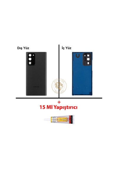 Samsung Galaxy Note 20 Ultra Siyah Renk Lensli Arka Kapak + B7000 Yapıştırıcı Arka Cam Batarya Kapağı Pil Kapağı Lazer Kesim Back Cover Galaxy Note 20 Ultra Uyumlu