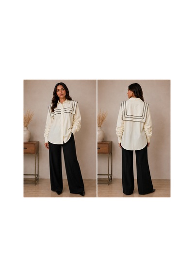 Gül&can Butik Ekru Oversize Detaylı Gömlek Sarı