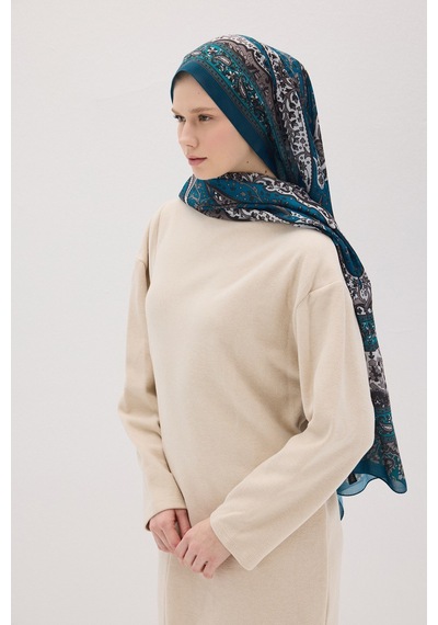 Mirsoy Scarf Almira Pamuk Etnik Desen Şal Petrol