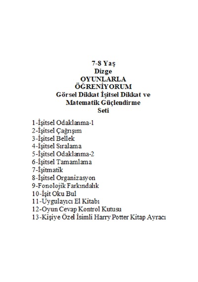 Önel Yayıncılık Dizge 7-8 Yaş Görsel İşitsel Dikkat ve Matematik Güçlendirme Seti + Kişiye Özel İsimli Harry Potter Kitap Ayracı