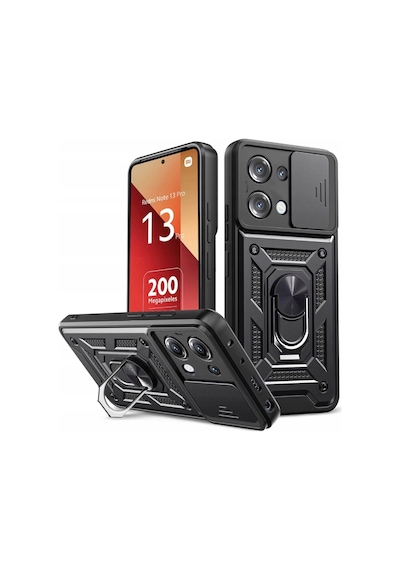 Fibaks Redmi Note 13 Pro 4G Uyumlu Kılıf Kamera Korumalı Sürgülü Yüzüklü Armor Tank Kapak