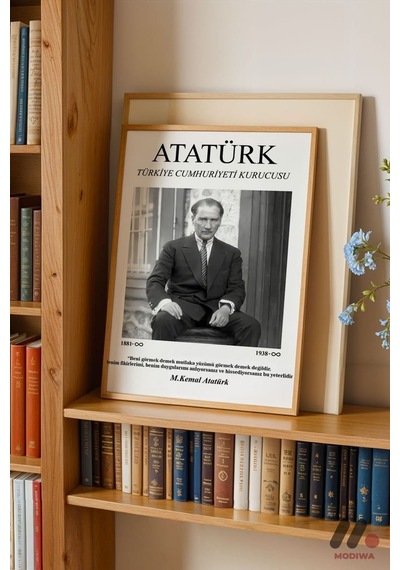 Atatürk Klasik Portre Posteri, Ahşap Çerçeveli Duvar Tablosu - Sevdiklerinize Özel Hediye