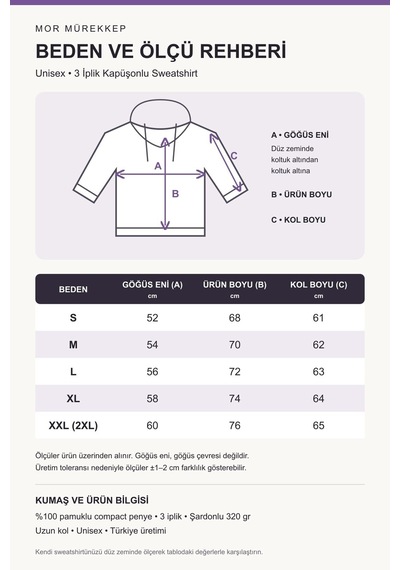 Mor Mürekkep Türk Sembolleri Dikey Kompozisyon Baskılı Kapüşonlu Sweatshirt - Siyah