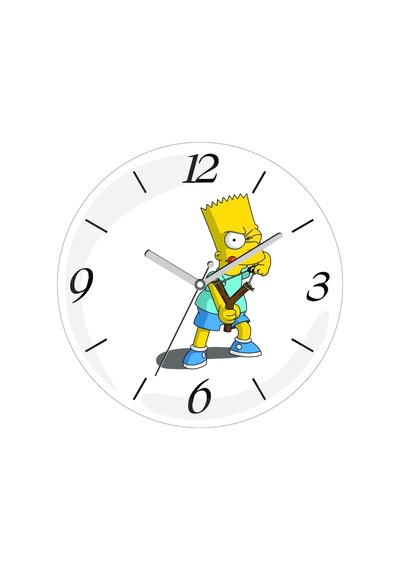 Bart Simpson Sapan Çap 30cm Sessiz Akar Bombeli Gerçek Cam Duvar Saati Çok Renkli