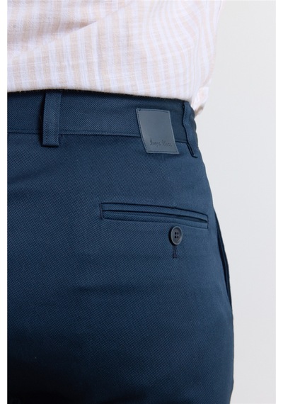 İmza Lacivert Yan Cep Düz Paça Armürlü Slim Fit Pamuklu Chino Pantolon 1003260165
