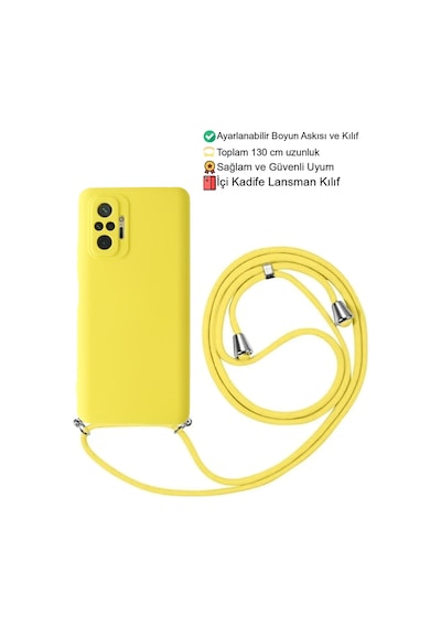 Xiaomi Redmi Note 10 Pro Telefon Kılıfı - Boyun Askılı Lansman İçi Kadife Yumuşak Silikon Sarı