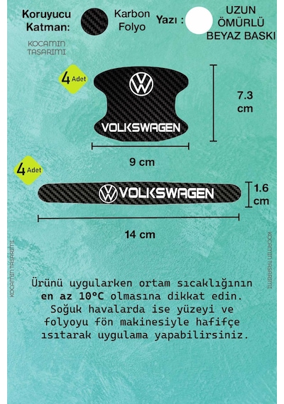 Karbon Desenli Volkswagen Yazılı Kapı İçi Kolları Çizilmelere Karşı Koruma Folyo Seti - Şık Dekoratif Tasarım
