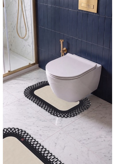 Banyo Paspası Takımı 70x110+50x70 Cm Dış Trikot Ekru & Siyah