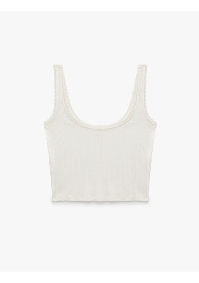 Koton Pamuklu Rahat Kesim U Yaka Askılı Pijama Üstü Ekru 6slk90072mk