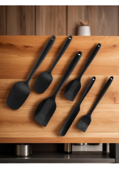 6'lı Yanmaz Yapışmaz Silikon Spatula Seti Siyah