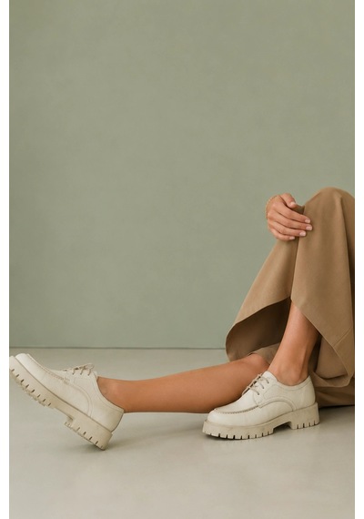 Sovenso Nordic Hakiki Deri Bağcıklı Bej Klasik Ayakkabı