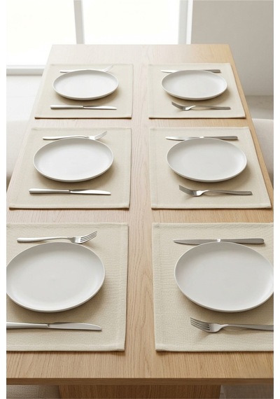 Ekru Tabak Altlığı 6'lı Amerikan Servis Seti 35x45 Cm Dikdörtgen Kumaş Supla Yemek Odası Çeyizlik
