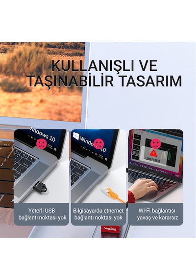 Veggieg Usb 2.0 To 100mbps Ethernet Çevirici Ve 3 Portlu Usb Hub Çoklayıcı