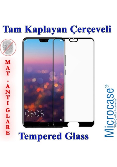 Huawei P20 Tam Kaplayan Çerçeveli Cam - Mat Siyah