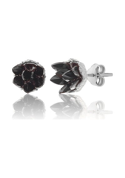 Zanaatsilver 925 Ayar Gümüş Siyah Taşlı Rodyum Kaplama Lotus Çiçeği Küpe