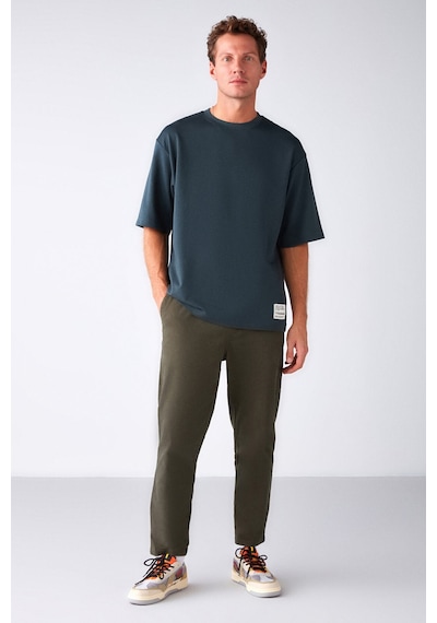 Grimelange Joel Erkek %100 Organik Pamuklu Kalın Kumaşlı Özel Dokulu Etiket Detaylı Oversize Yeşil T-shirt