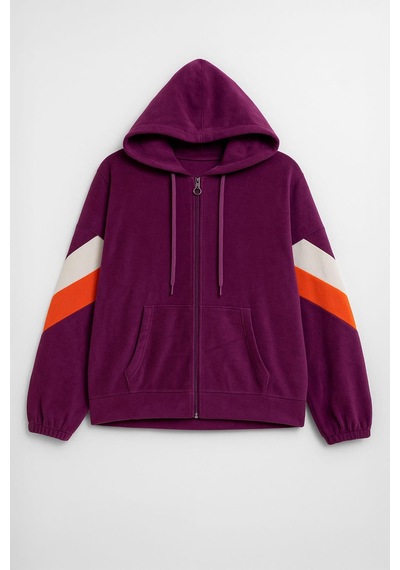 Markapia Kadın Fermuarlı Kapüşonlu Cepli Polar Sweatshirt Mor